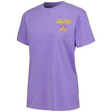 Women's Purple ECU Pirates Comfort Colors Checkered Mascot T-Shirt
