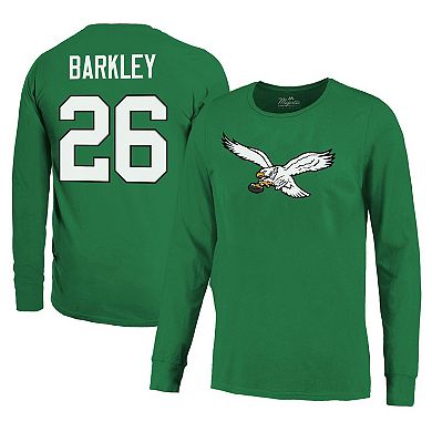 Men's Majestic Threads Saquon Barkley Kelly Green Philadelphia Eagles Name & Number Long Sleeve T-Shirt