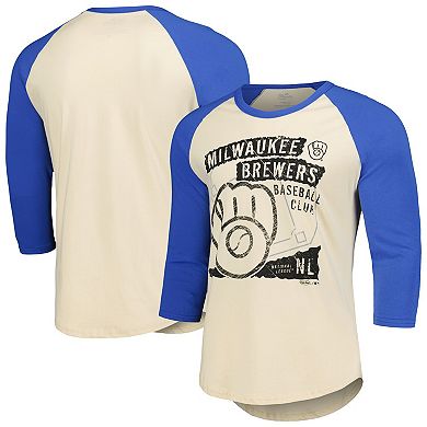 Men's Majestic Threads Cream/Royal Milwaukee Brewers Raglan 3/4-Sleeve T-Shirt