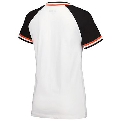 Women's New Era White San Francisco Giants Jersey Double Binding Raglan V-Neck T-Shirt