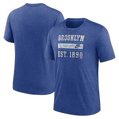 Men's Nike Heather Royal Brooklyn Dodgers Cooperstown Collection Local Stack Tri-Blend T-Shirt