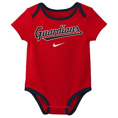 Newborn Nike Cleveland Guardians Three-Pack Bodysuit Set