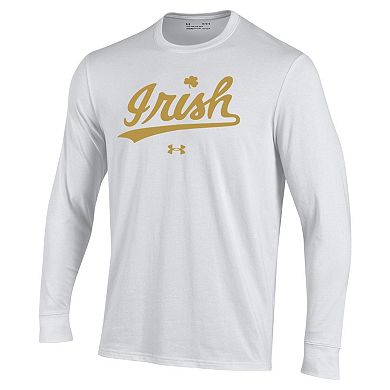 Men's Under Armour White Notre Dame Fighting Irish Script Gold Rush Performance Long Sleeve T-Shirt