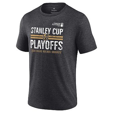 Men's Fanatics Branded  Heather Charcoal Vegas Golden Knights 2024 Stanley Cup Playoffs Crossbar Tri-Blend T-Shirt