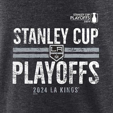 Men's Fanatics Branded  Heather Charcoal Los Angeles Kings 2024 Stanley Cup Playoffs Crossbar Tri-Blend T-Shirt