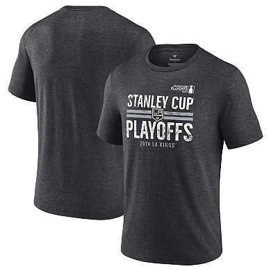 Men's Fanatics Branded  Heather Charcoal Los Angeles Kings 2024 Stanley Cup Playoffs Crossbar Tri-Blend T-Shirt