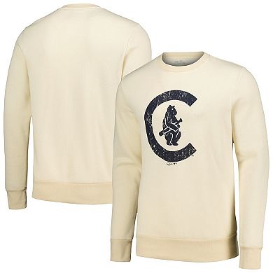 Men's Majestic Threads Oatmeal Chicago Cubs Fleece Pullover Sweatshirt