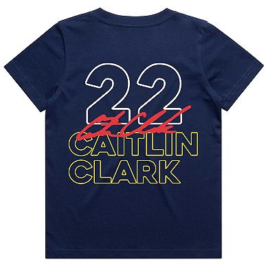 Youth round21 Caitlin Clark Navy Indiana Fever Player Signature T-Shirt