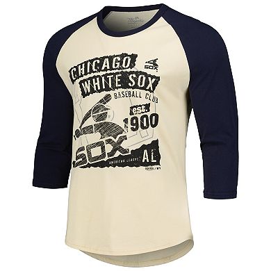 Men's Majestic Threads Cream/Navy Chicago White Sox Raglan 3/4-Sleeve T-Shirt
