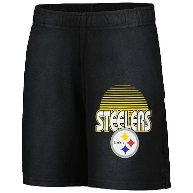 Youth Black Pittsburgh Steelers Beach Bum Sun-Bleached French Terry Shorts
