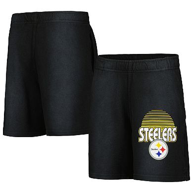 Youth Black Pittsburgh Steelers Beach Bum Sun-Bleached French Terry Shorts