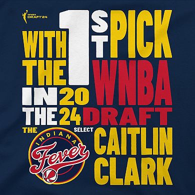 Unisex Stadium Essentials Caitlin Clark Navy Indiana Fever 2024 WNBA Draft First Pick Verbiage T-Shirt