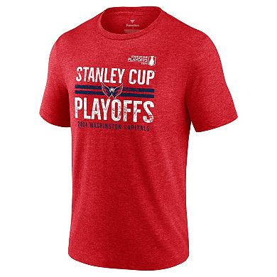 Men's Fanatics Branded  Heather Red Washington Capitals 2024 Stanley Cup Playoffs Crossbar Tri-Blend T-Shirt