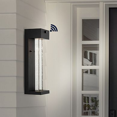 5.13" 1-light Industrial Iron/seeded Glass With Dusk-to-dawn Sensor Integrated Led Outdoor Sconce