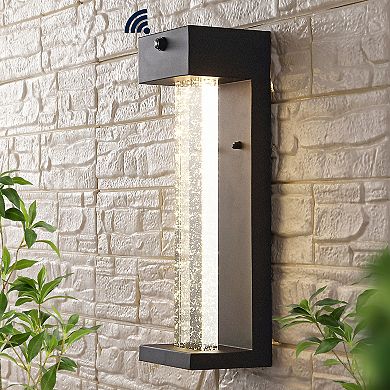 5.13" 1-light Industrial Iron/seeded Glass With Dusk-to-dawn Sensor Integrated Led Outdoor Sconce