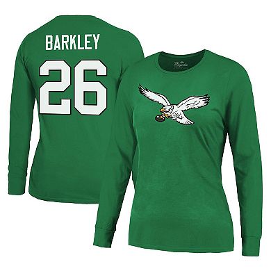 Women's Majestic Threads Saquon Barkley Kelly Green Philadelphia Eagles Name & Number Long Sleeve T-Shirt