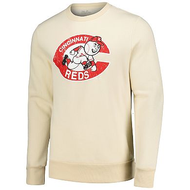 Men's Majestic Threads Oatmeal Cincinnati Reds Fleece Pullover Sweatshirt