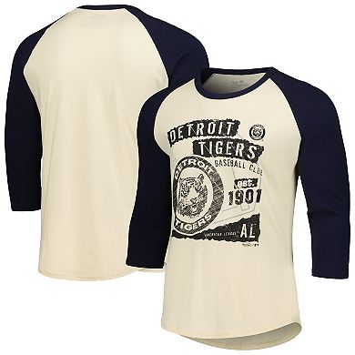 Men's Majestic Threads Cream/Navy Detroit Tigers Raglan 3/4-Sleeve T-Shirt