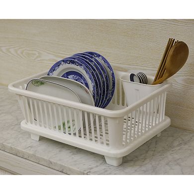 Plastic Dish Rack With Drain Board And Utensil Cup