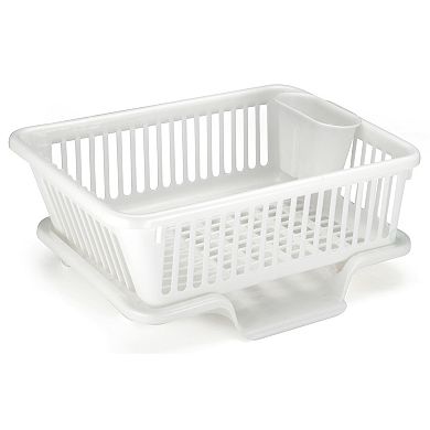 Plastic Dish Rack With Drain Board And Utensil Cup