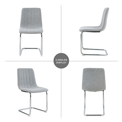 Set Of 4 Light Grey Metal Leg Dining Chairs