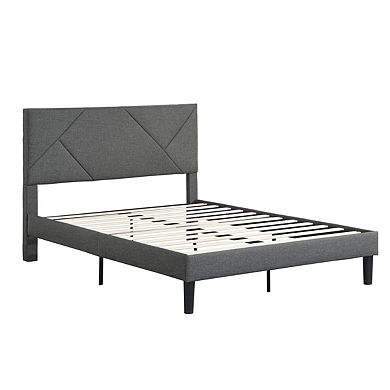Queen Size Upholstered Platform Bed Frame, Wood Slat Support, Easy Assembly, Pu