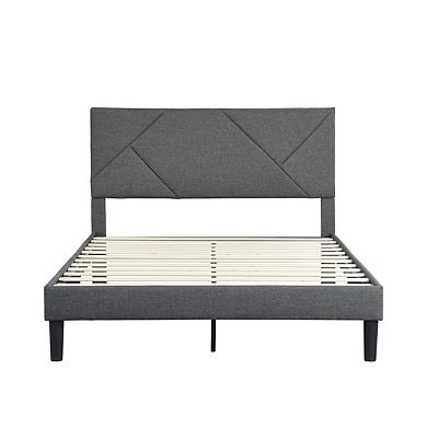 Queen Size Upholstered Platform Bed Frame, Wood Slat Support, Easy Assembly, Pu