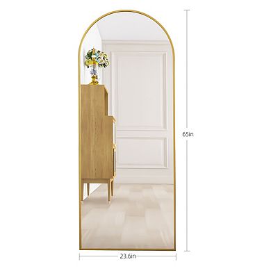 65" Arched Full Length Mirror Floor Dressing Mirror - Golden