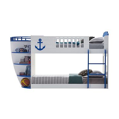 Neptune Twin/twin Bunk Bed With Storage Shelves In Sky Finish