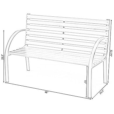Classical Wooden Slats Outdoor Park Bench, Steel Frame, Seating Bench