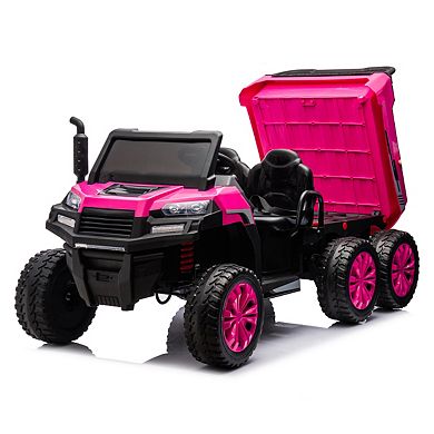 24v 2-seater Utv-xxl Ride On Truck With Dump Bed For Kid, Ride On 4wd Utv With 6 Wheels, Foam