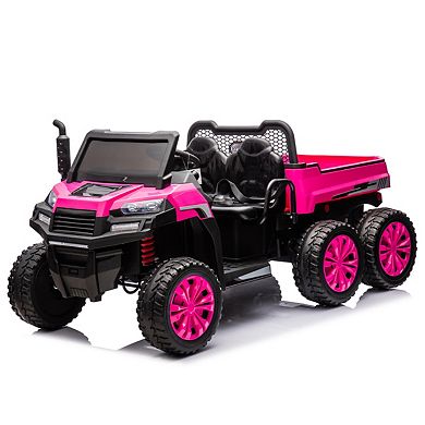 24v 2-seater Utv-xxl Ride On Truck With Dump Bed For Kid, Ride On 4wd Utv With 6 Wheels, Foam