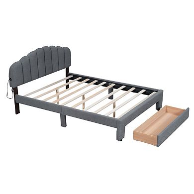 Teddy Fleece Queen Size Upholstered Platform Bed With 1 Nightstand