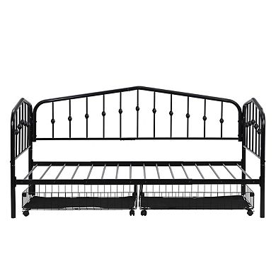 Twin Size Stylish Metal Daybed With 2 Drawers