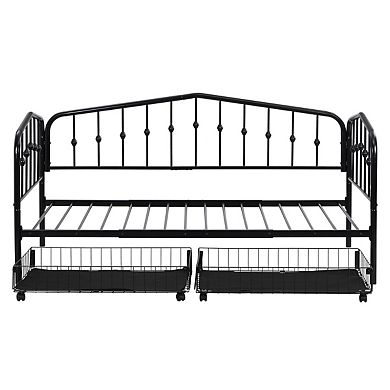 Twin Size Stylish Metal Daybed With 2 Drawers