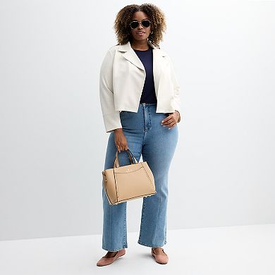 Plus Size Chelsea & Theodore Long Sleeve Faux Suede Open Front Moto Jacket