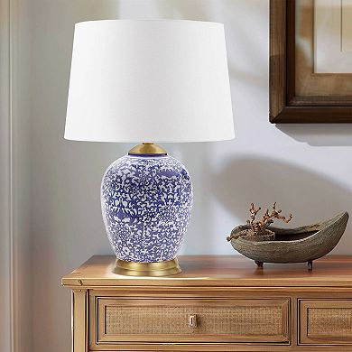 Martha Stewart Mystique Blue Ceramic Ginger Jar Table Lamp