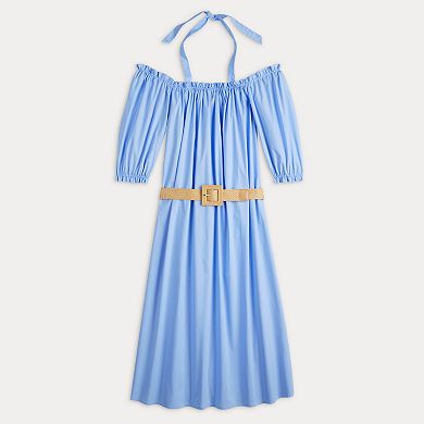 Women's Ellen Tracy Cold Shoulder Belted Maxi Dress with Ties