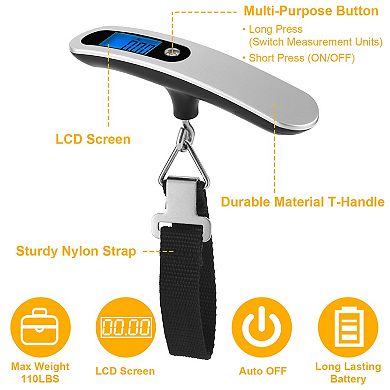 Silver, Electronic Digital Luggage Scale For Travel And Household