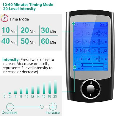 Black, Tens Unit Machine With 16 Modes For Pain Relief And Dual Outputs