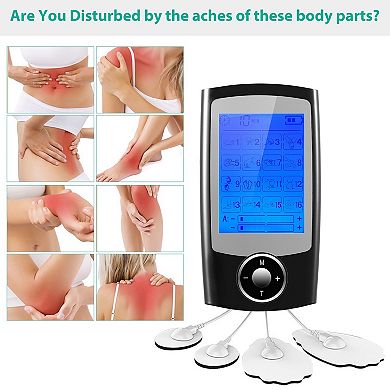 Black, Tens Unit Machine With 16 Modes For Pain Relief And Dual Outputs