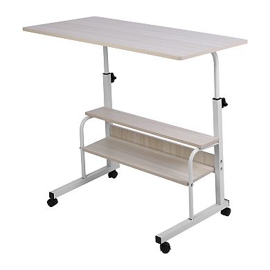 Beige, 3-tier Adjustable Laptop Desk With Rolling Wheels