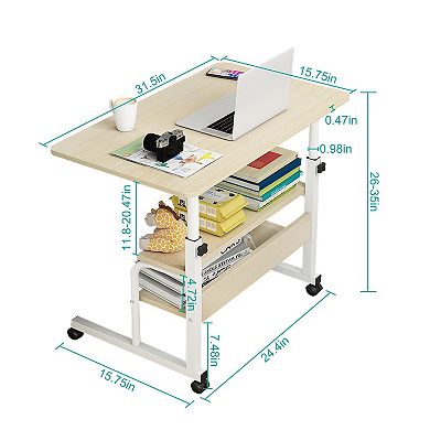 Beige, 3-tier Adjustable Laptop Desk With Rolling Wheels