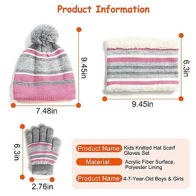 Kids, Winter Knitted Hat, Scarf, And Gloves Set