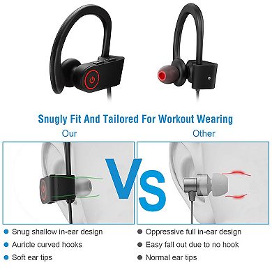 Black, Wireless Sport Headphones With Noise Canceling Neck Earbuds