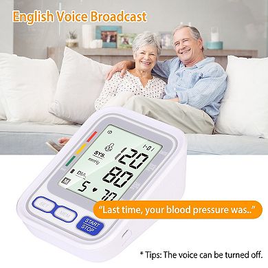 White, Automatic Arm Blood Pressure Monitor With Digital Bp Cuff, Pulse Heart Rate Machine