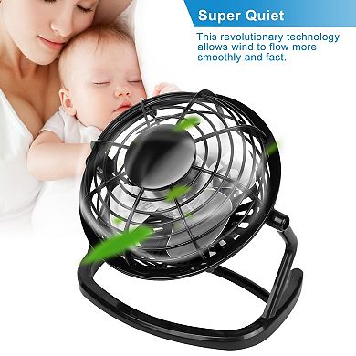 Black, Quiet Desk Table Cooling Fan Personal Usb Fan With 360 Degree Rotation