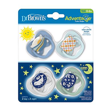 Dr. Brown's 4-Pack Newborn Sunrise and Glow in the Dark Advantage Pacificers