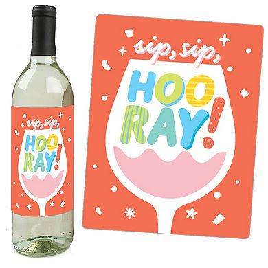 Big Dot Of Happiness Party Time - Happy Birthday Party - Wine Bottle Label Stickers - Set Of 4