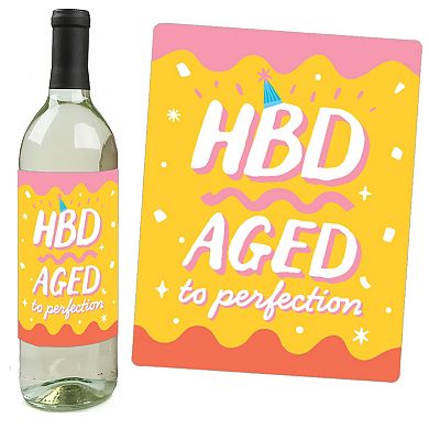 Big Dot Of Happiness Party Time - Happy Birthday Party - Wine Bottle Label Stickers - Set Of 4